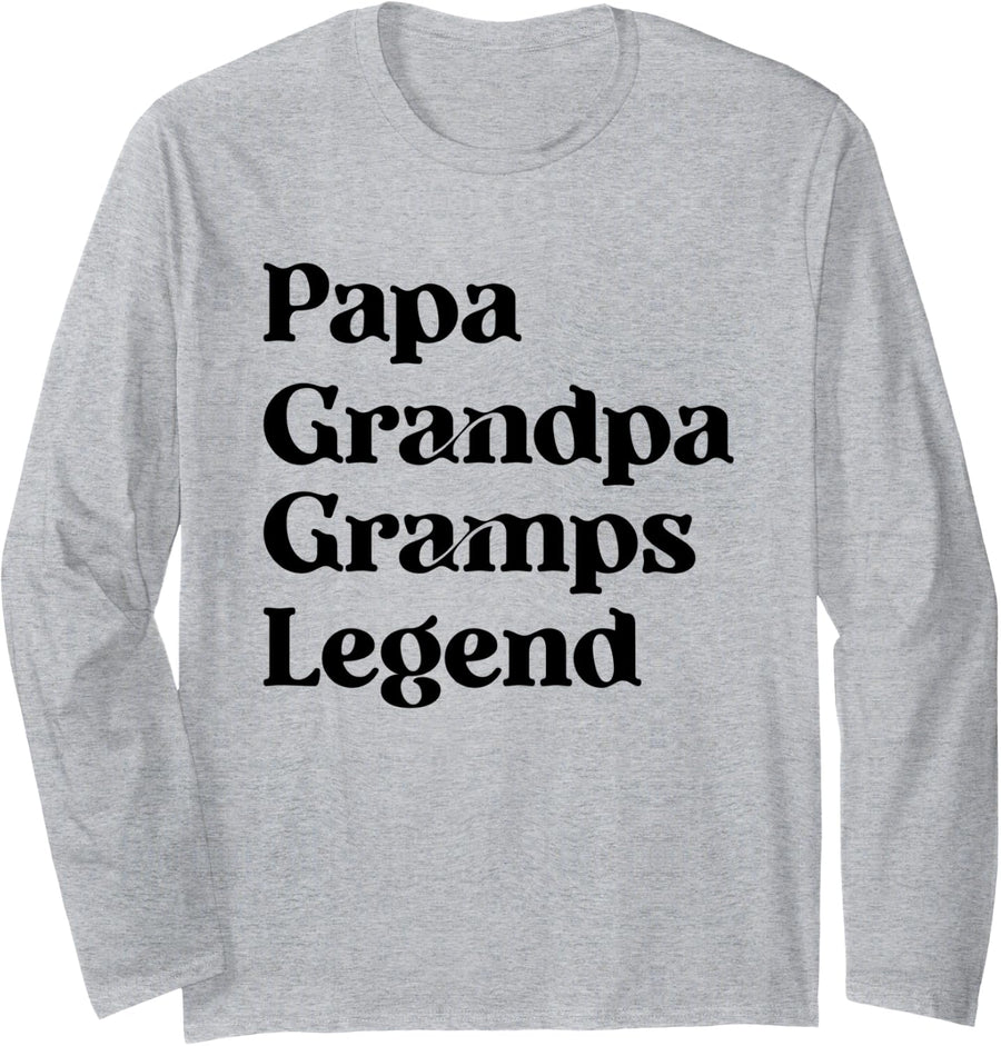 Papa Grandpa Gramps Legend Long Sleeve T-Shirt - Adult Unisex Heather Grey