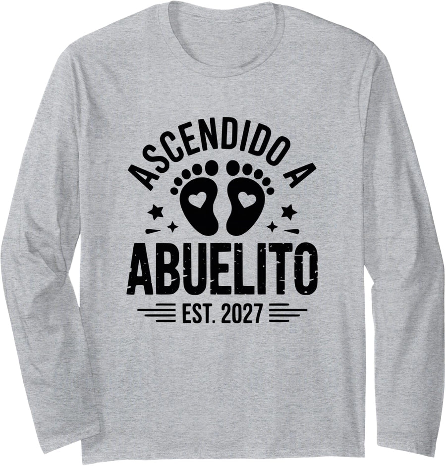 Estrellas Y Pies De Baby Ascendido A Abuelito Est 2027 Long Sleeve T-Shirt - Adult Unisex Heather Grey