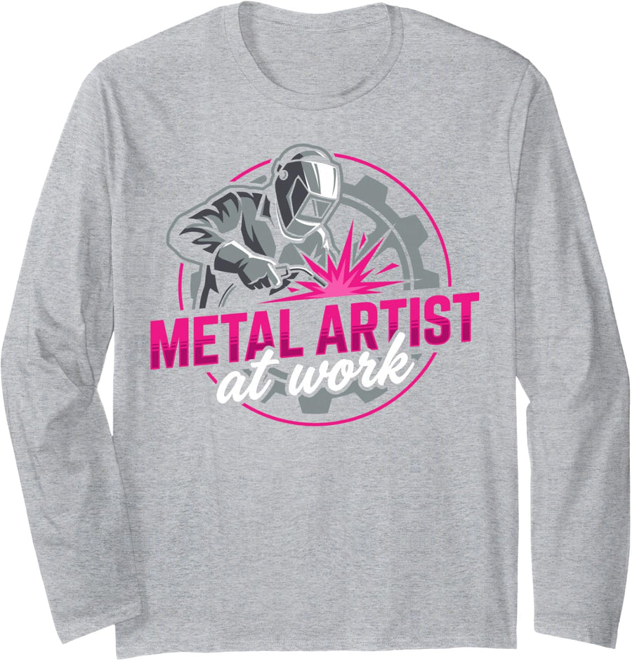 Metal Artist At Work Welder Welding Tee Metalworker Long Sleeve T-Shirt - Adult Unisex Heather Grey