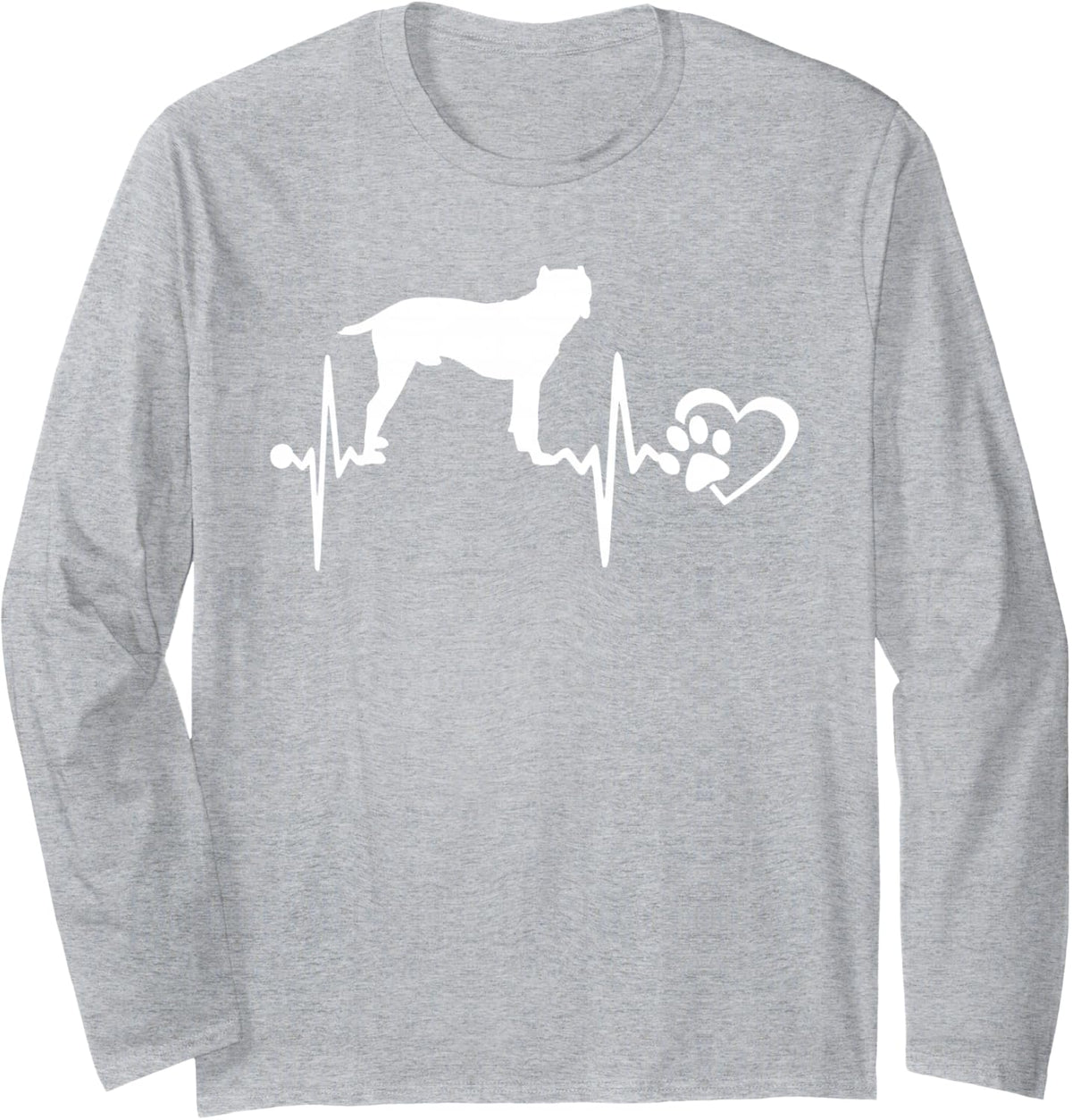 Cane Corso Dog Heartbeat Paw Love Funny Puppy Lover Long Sleeve T-Shirt - Adult Unisex Heather Grey