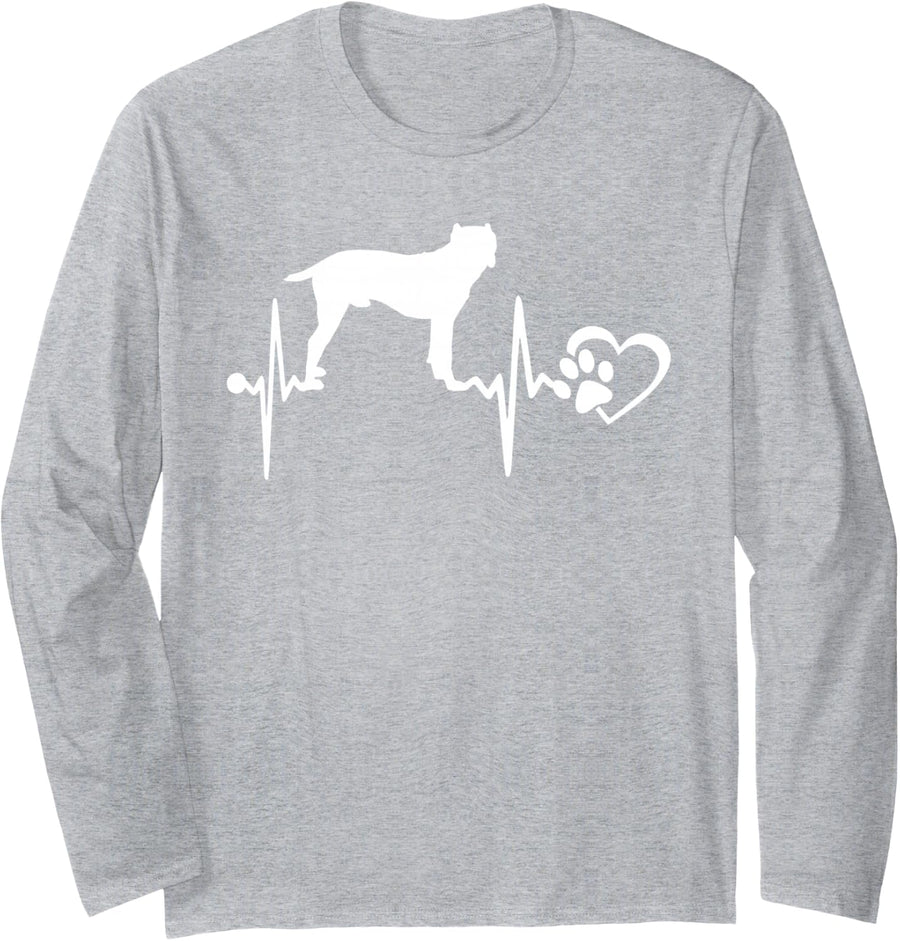 Cane Corso Dog Heartbeat Paw Love Funny Puppy Lover Long Sleeve T-Shirt - Adult Unisex Heather Grey