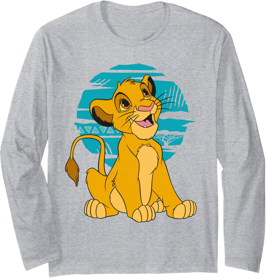Disney The Lion King Young Simba Happy Long Sleeve T-Shirt Long Sleeve T-Shirt - Adult Unisex Heather Grey