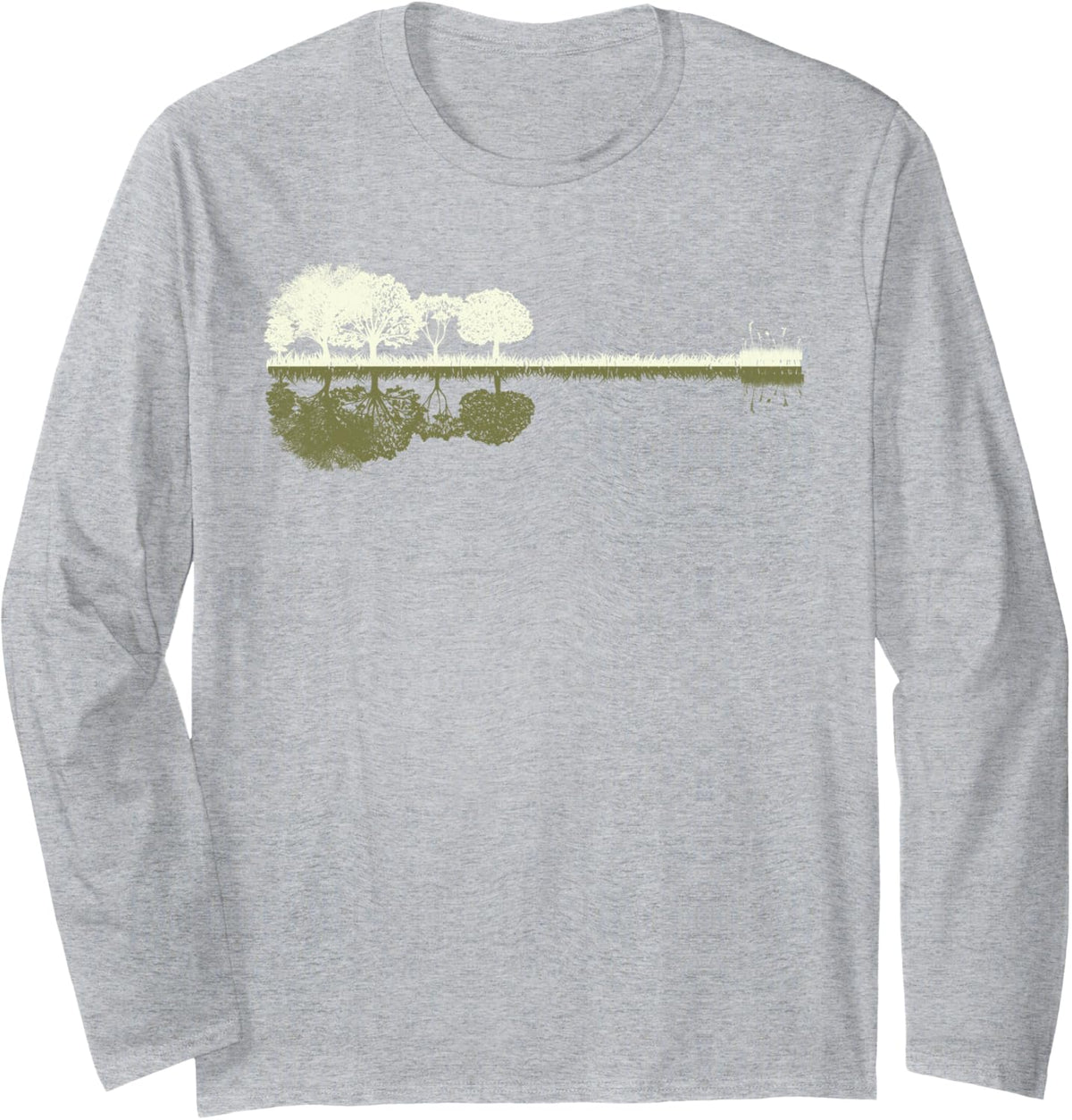Guitar Lake Reflections Music and Guitar Lover Guitar Rock Long Sleeve T-Shirt - Adult Unisex Heather Grey