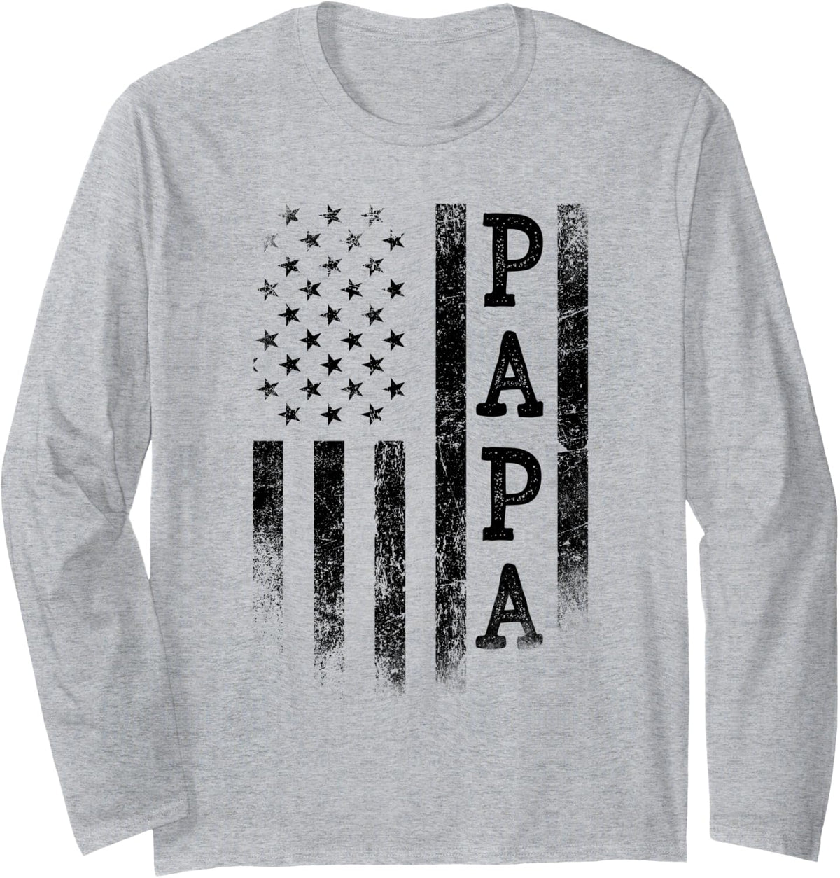 Papa Patriotic American USA Flag Father's Day Papa Long Sleeve T-Shirt - Adult Unisex Heather Grey