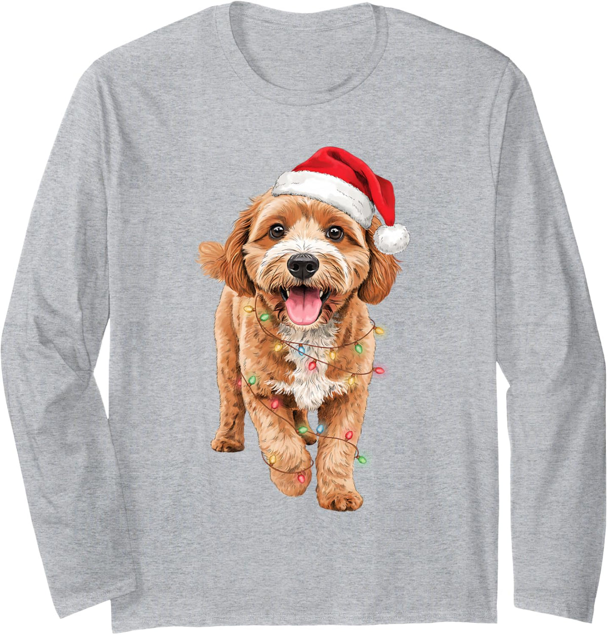 Cute Cavapoo Santa Hat Dog Mom Dad Christmas Men Women Long Sleeve T-Shirt - Adult Unisex Heather Grey