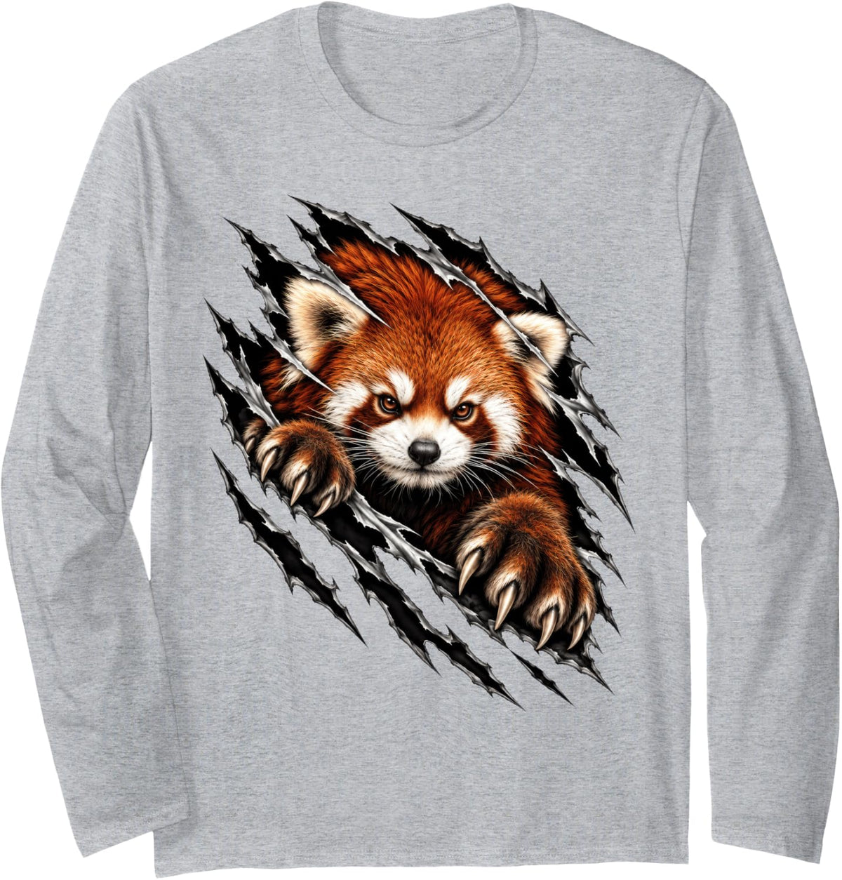 Red Panda Ripping Through Himalayan Forest Long Sleeve T-Shirt - Adult Unisex Heather Grey