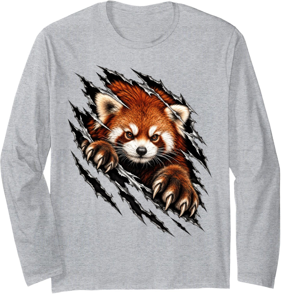 Red Panda Ripping Through Himalayan Forest Long Sleeve T-Shirt - Adult Unisex Heather Grey