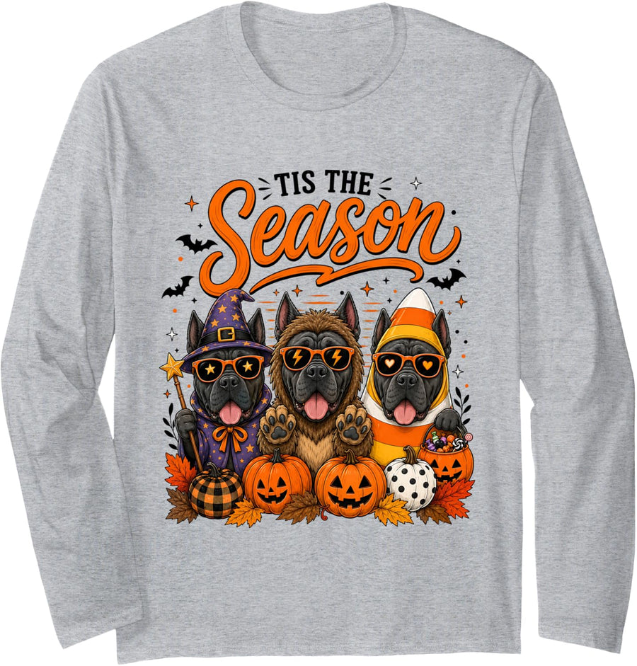 Tis The Season Halloween Cane Corso Pumpkin Costume Long Sleeve T-Shirt - Adult Unisex Heather Grey