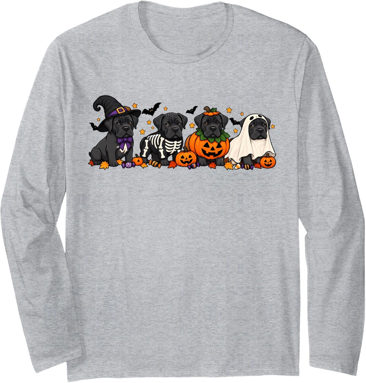 Cute Cane Corso Ghost Pumpkin Dog Lovers Halloween Costume Long Sleeve T-Shirt - Adult Unisex Heather Grey