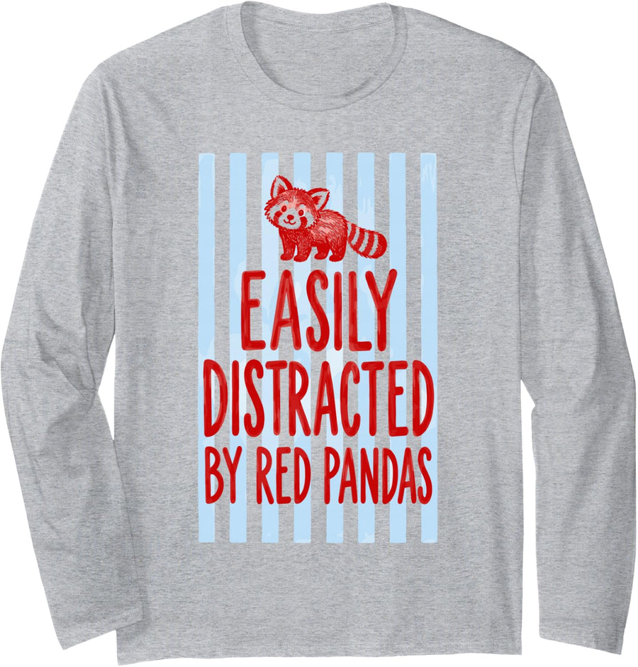 Easily Distracted By Red Pandas Long Sleeve T-Shirt - Adult Unisex Heather Grey