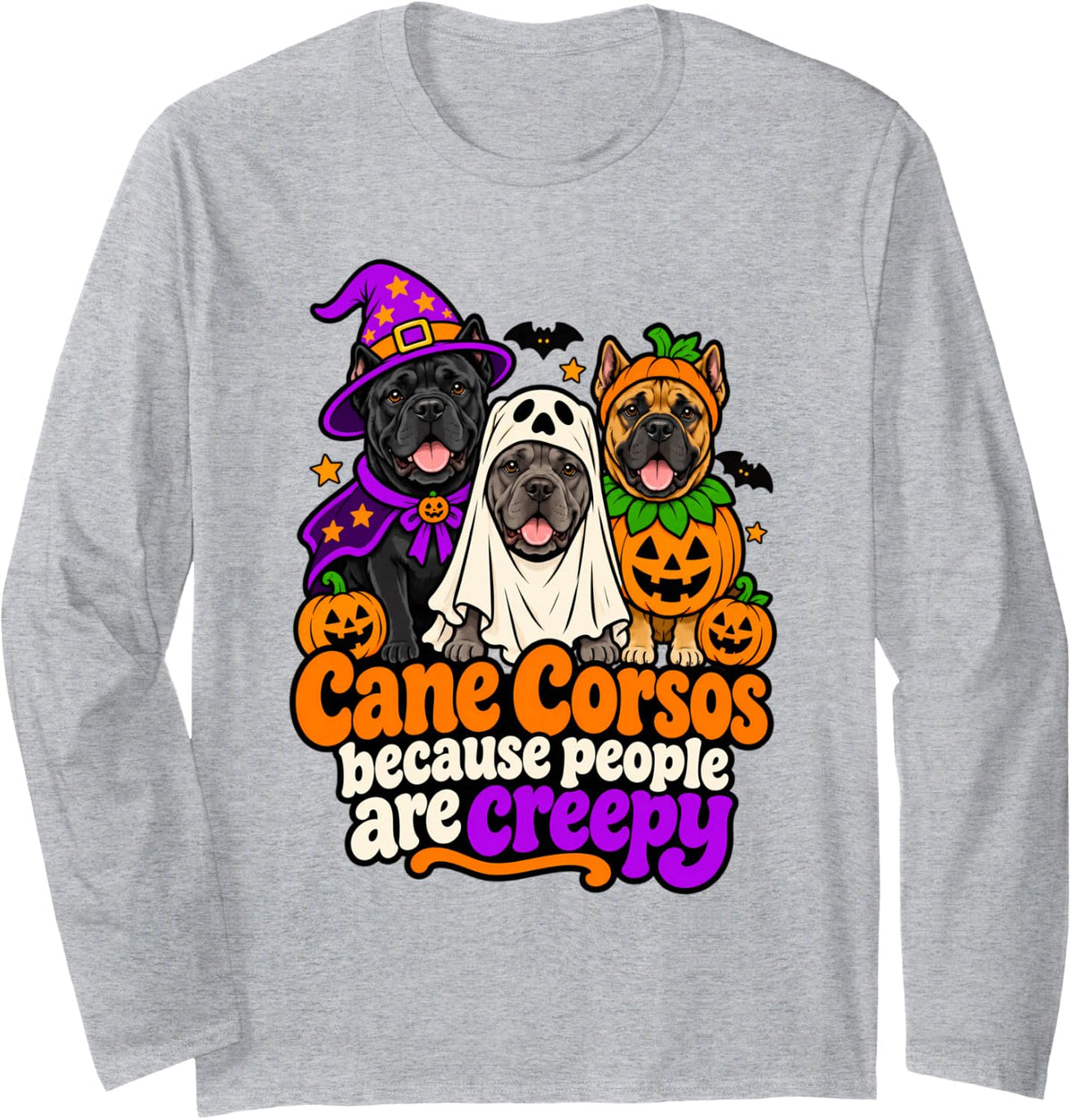 Cane Corsos Because People are Creepy Dogs Halloween Long Sleeve T-Shirt - Adult Unisex Heather Grey