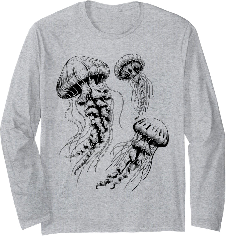 Jellyfish Art for Men Women Kids Sea Creature Jellyfish Long Sleeve T-Shirt - Adult Unisex Heather Grey