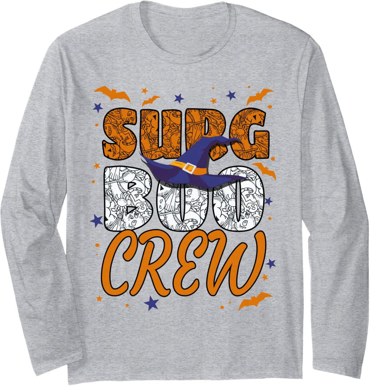 Surg Boo Crew Halloween Surgical Tech Matching Long Sleeve T-Shirt - Adult Unisex Heather Grey