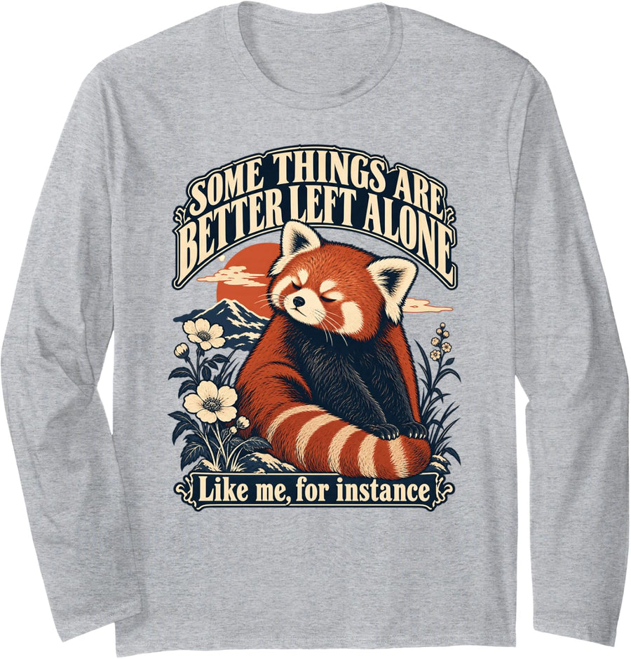Red Panda Some Things are Better Left Alone Introvert Long Sleeve T-Shirt - Adult Unisex Heather Grey