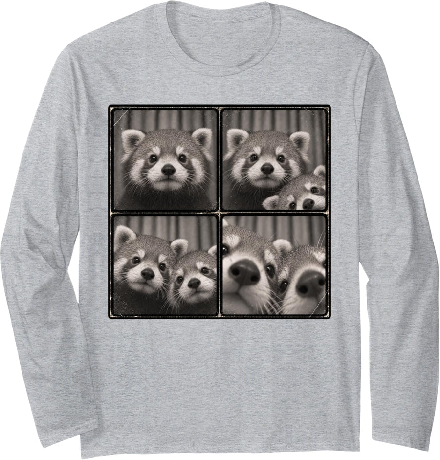 Funny Red Panda Photobooth Long Sleeve T-Shirt - Adult Unisex Heather Grey