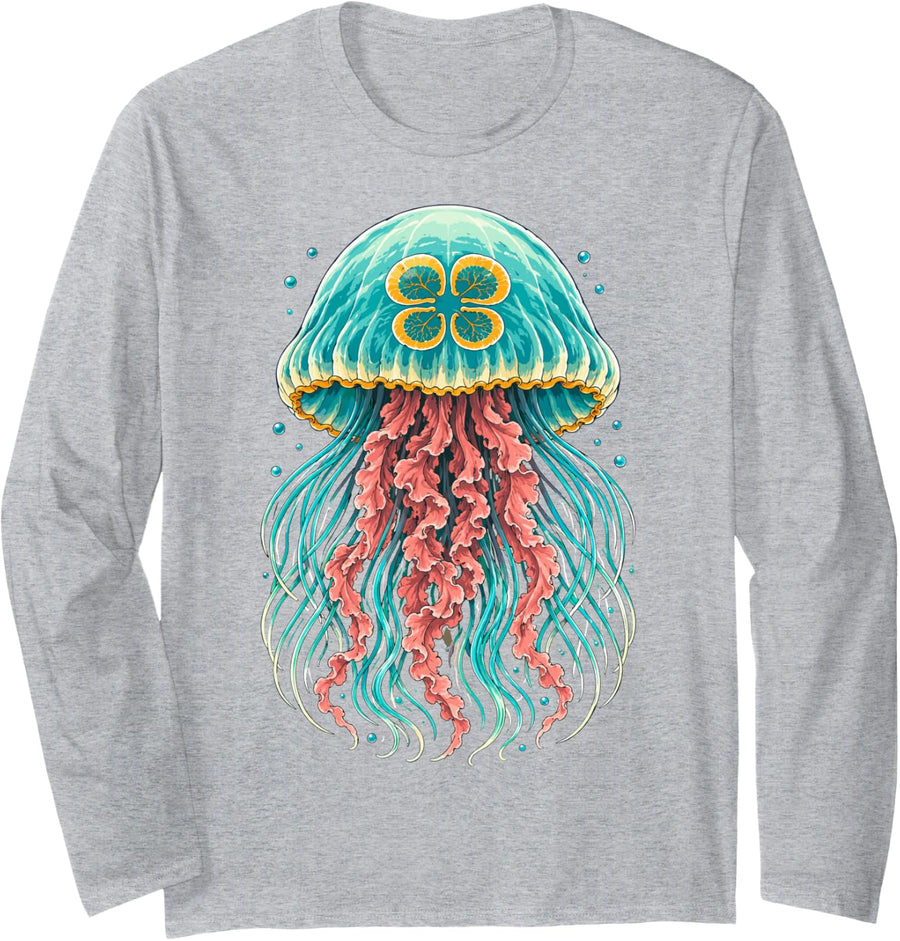 Jellyfish Funny Ocean Sea Creature Biology Lover Long Sleeve T-Shirt - Adult Unisex Heather Grey