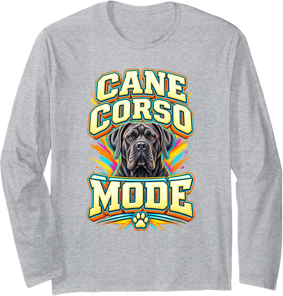 Cane Corso Mode Bold Typography Dog Lover Graphic, Dog Mom Long Sleeve T-Shirt - Adult Unisex Heather Grey