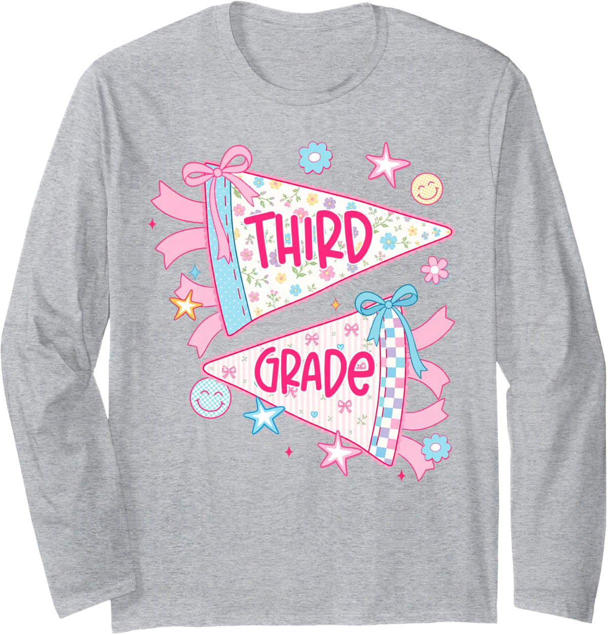 Preppy Third Grade Teacher 3rd Grade Back to School Girls Long Sleeve T-Shirt - Adult Unisex Heather Grey