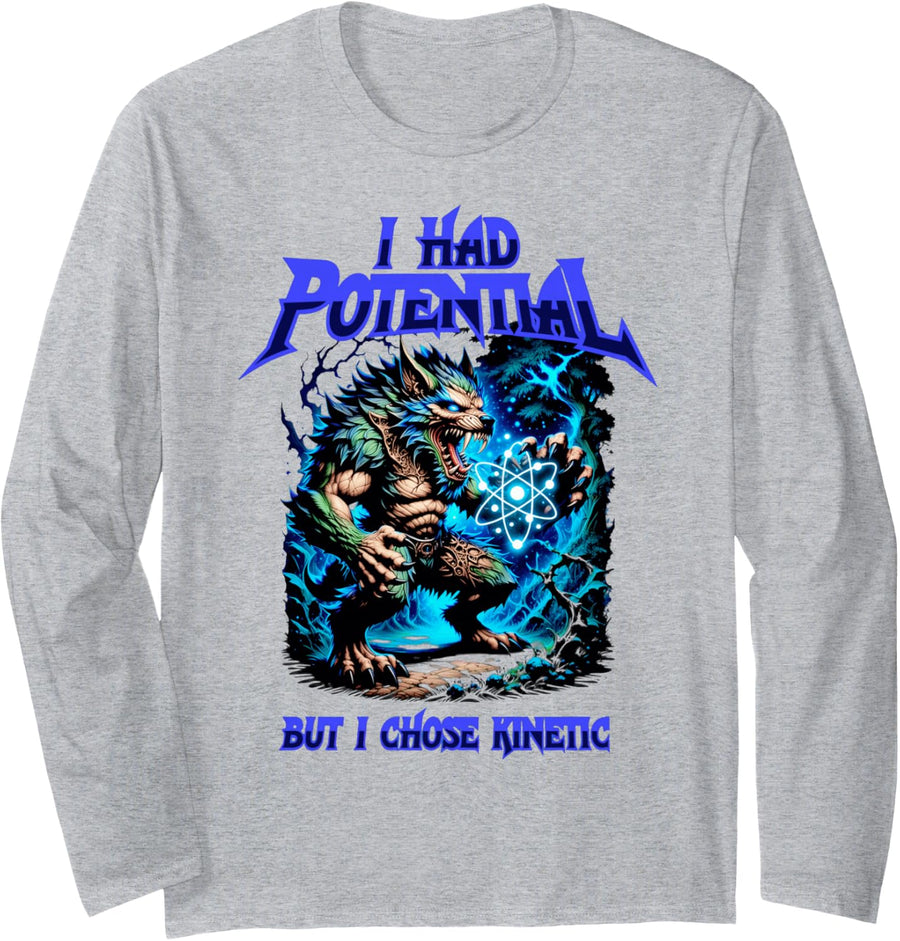 Funny Physics Werewolf Meme Heavy Metal Science Long Sleeve T-Shirt - Adult Unisex Heather Grey