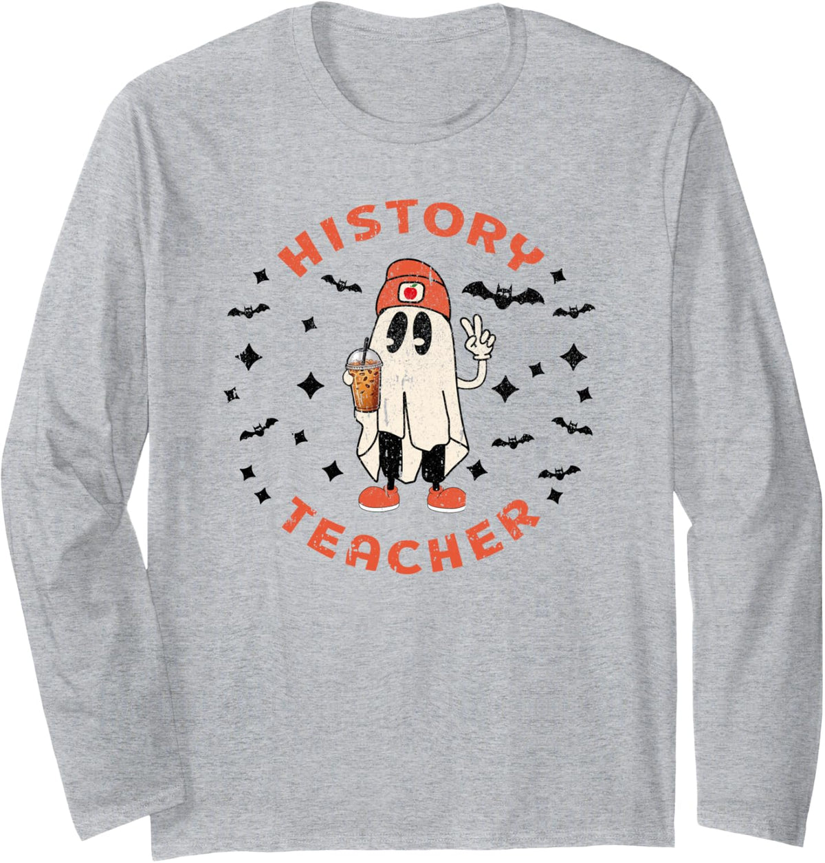 History Teacher Halloween Funny Spooky Ghost Fall Men Women Long Sleeve T-Shirt - Adult Unisex Heather Grey