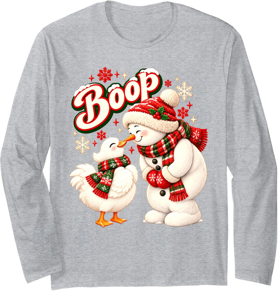 Boop Duck Snowman Sweet Winter Nose Long Sleeve T-Shirt - Adult Unisex Heather Grey