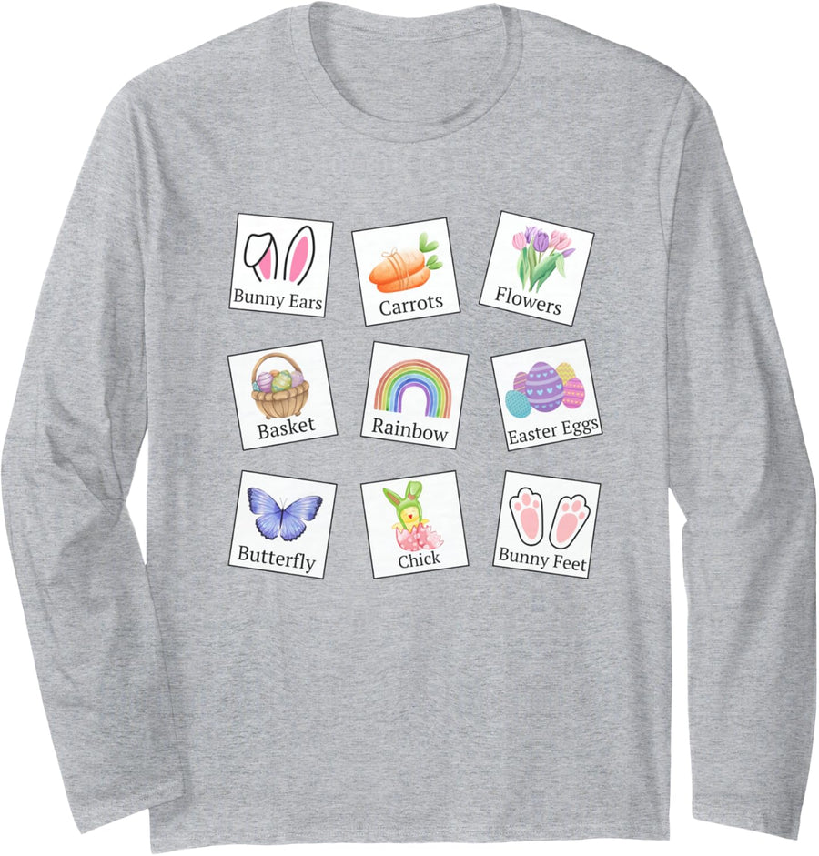 Women Easter Sped Teacher Bunny Pecs SLP SLPA AAC Long Sleeve T-Shirt - Adult Unisex Heather Grey