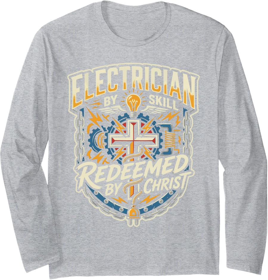 Christian Electrician Jesus Christ Electrical Engineer Long Sleeve T-Shirt - Adult Unisex Heather Grey