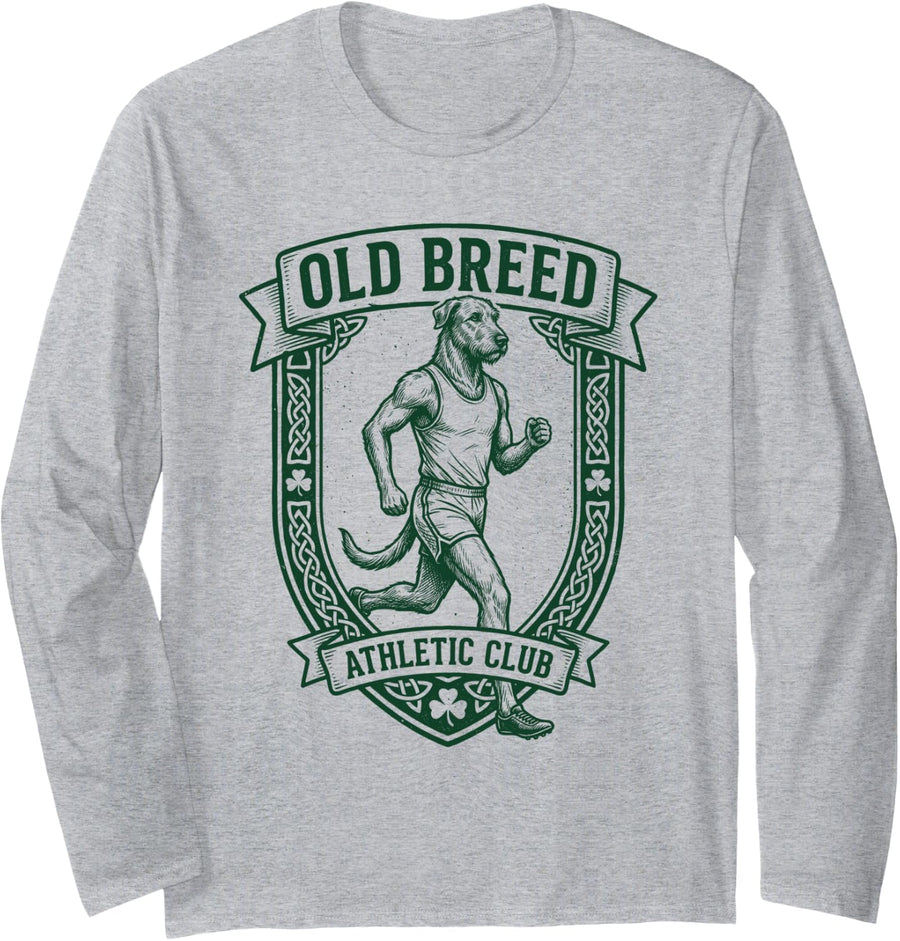St. Patrick's Day Irish Wolfhound Old Breed Heritage Dog Long Sleeve T-Shirt - Adult Unisex Heather Grey