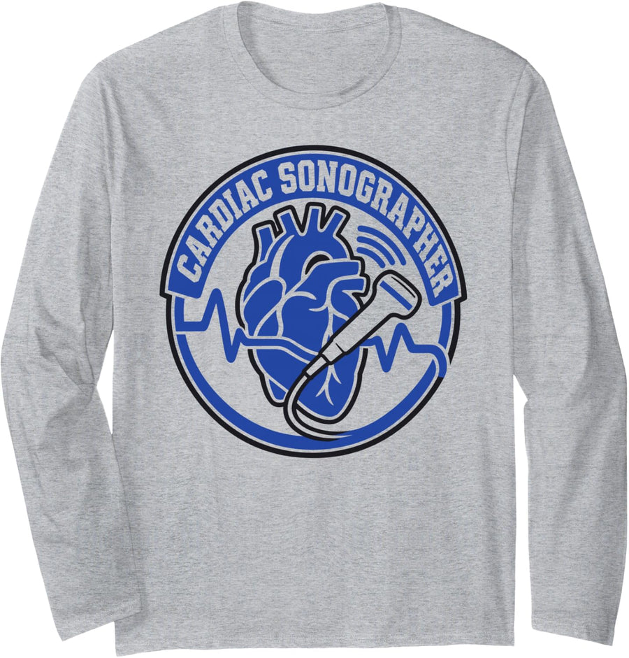 Cardiac Sonographer Echo Tech Ultrasound Heart ECG Long Sleeve T-Shirt - Adult Unisex Heather Grey
