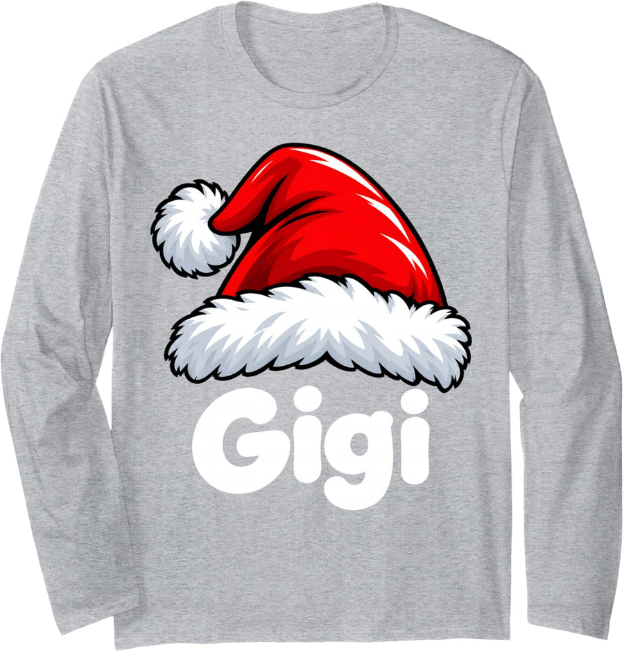 Gigi Santa Claus Christmas Pajama Family Matching Long Sleeve T-Shirt - Adult Unisex Heather Grey