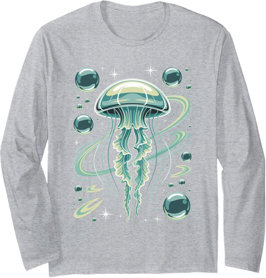 Jellyfish Sea Creature Aesthetic Long Sleeve T-Shirt - Adult Unisex Heather Grey