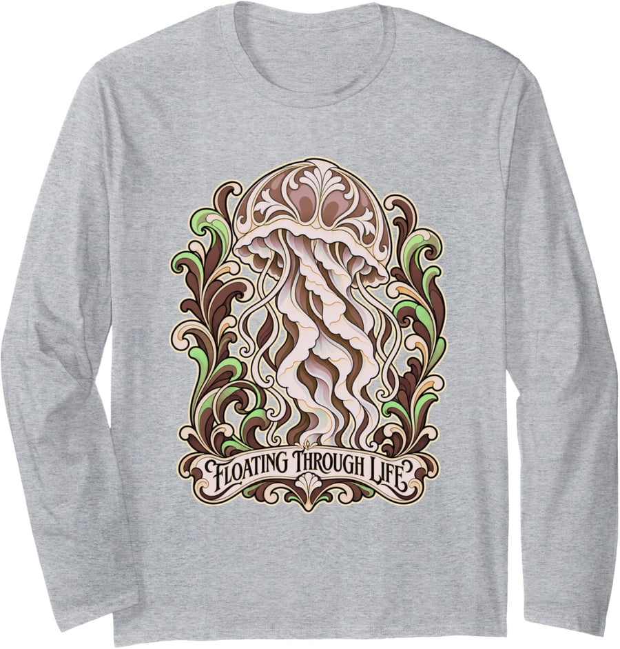 Jellyfish Lover Marine Biology Long Sleeve T-Shirt - Adult Unisex Heather Grey