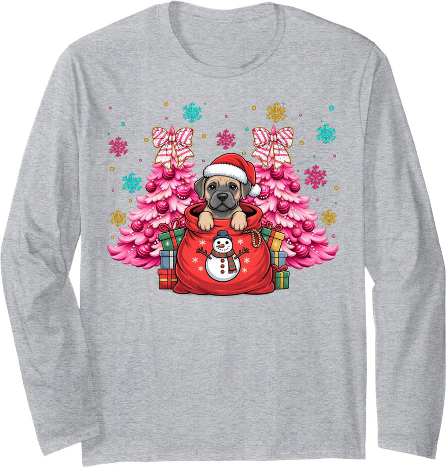 Santa Hat Cane Corso Christmas Puppy Dog Xmas Boys Girls Long Sleeve T-Shirt - Adult Unisex Heather Grey