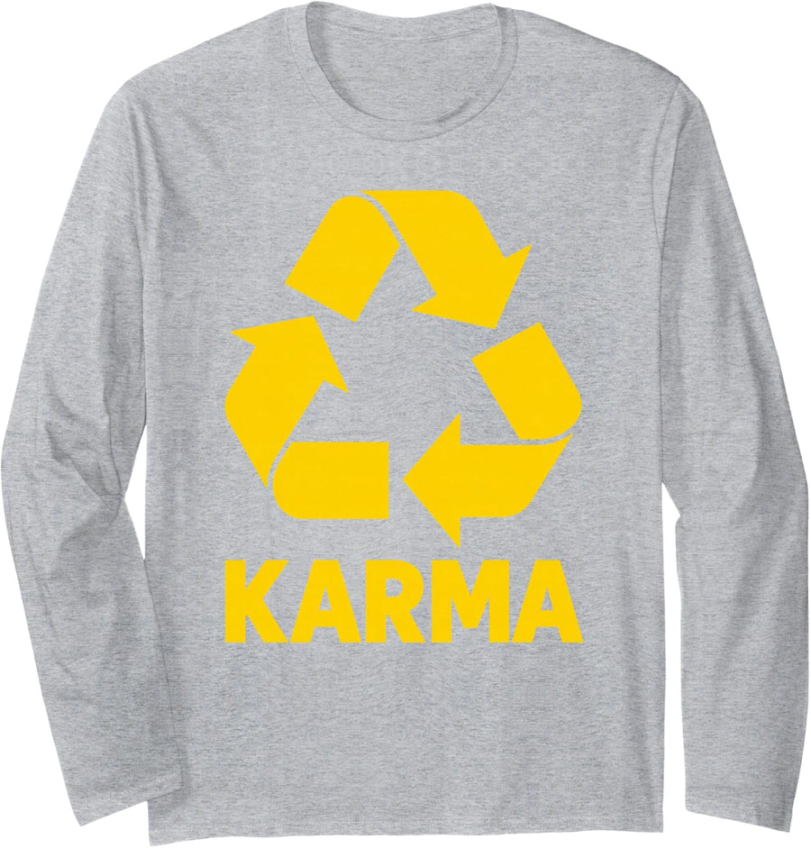 Karma Recycle Symbol What Goes Around Comes Back Long Sleeve T-Shirt - Adult Unisex Heather Grey