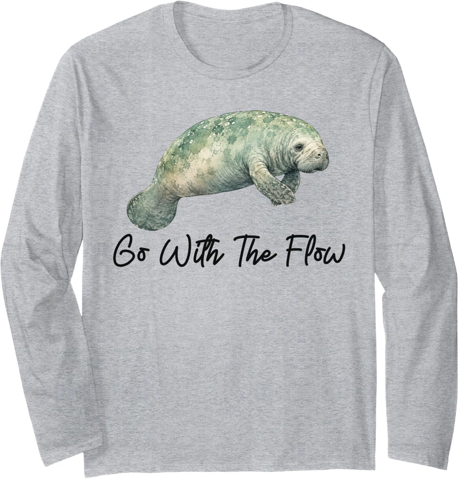 Manatee Lover Ocean Sea Animal Wildlife Go with that A Flow Long Sleeve T-Shirt - Adult Unisex Heather Grey