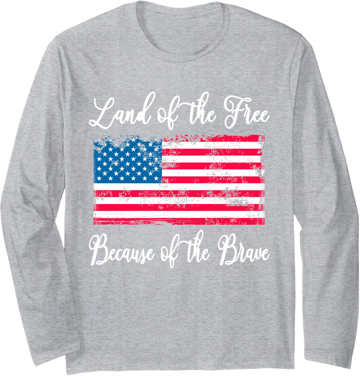 Land of the Free Because of the Brave Vintage American Flag Long Sleeve T-Shirt - Adult Unisex Heather Grey