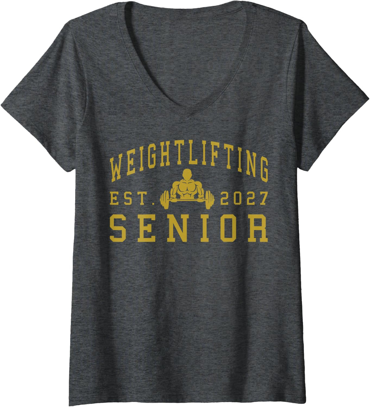 Women's Weightlifting Senior Night Weightlifting 2027 Graduation 28 V-Neck T-Shirt - Dark Heather Grey