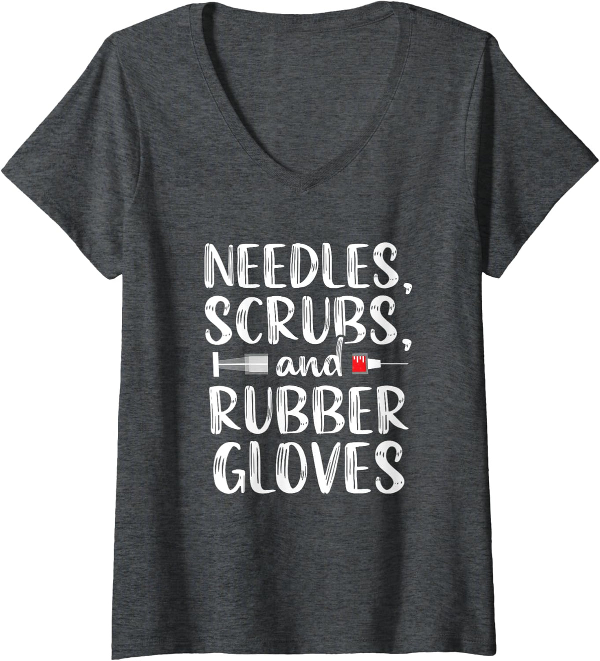 Womens Phlebotomist Needles Scrubs Gloves Phlebotomy Tech Nurse RN V-Neck T-Shirt - Dark Heather Grey