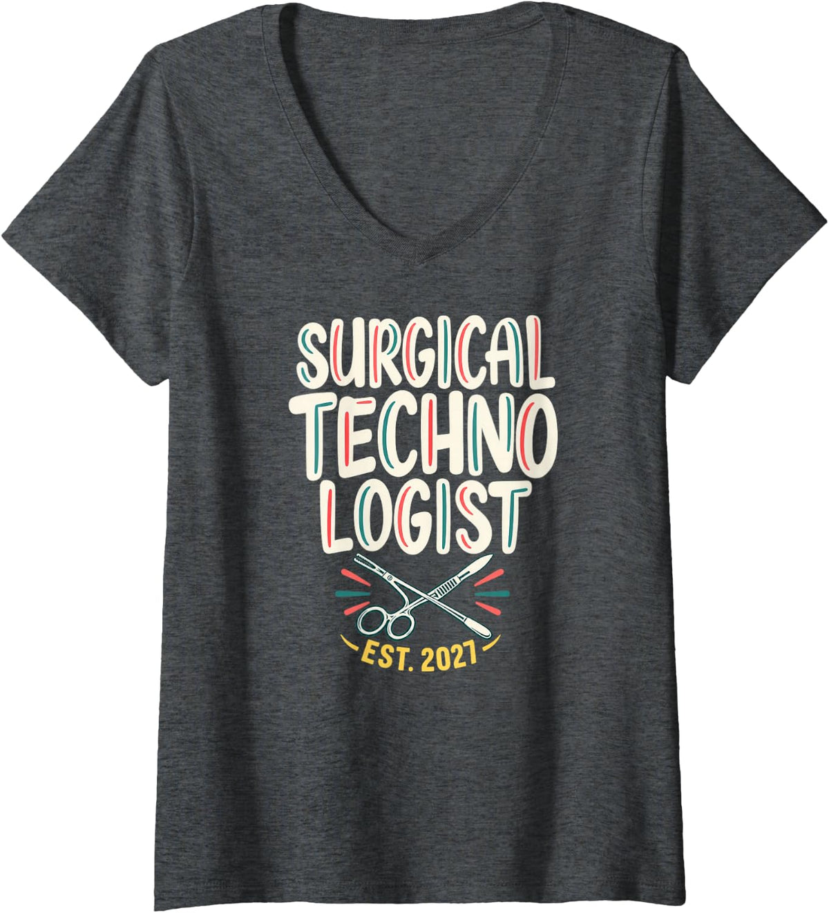 Women's Surgical Technologist Est 2027 Scrub Tech Graduation V-Neck T-Shirt - Dark Heather Grey