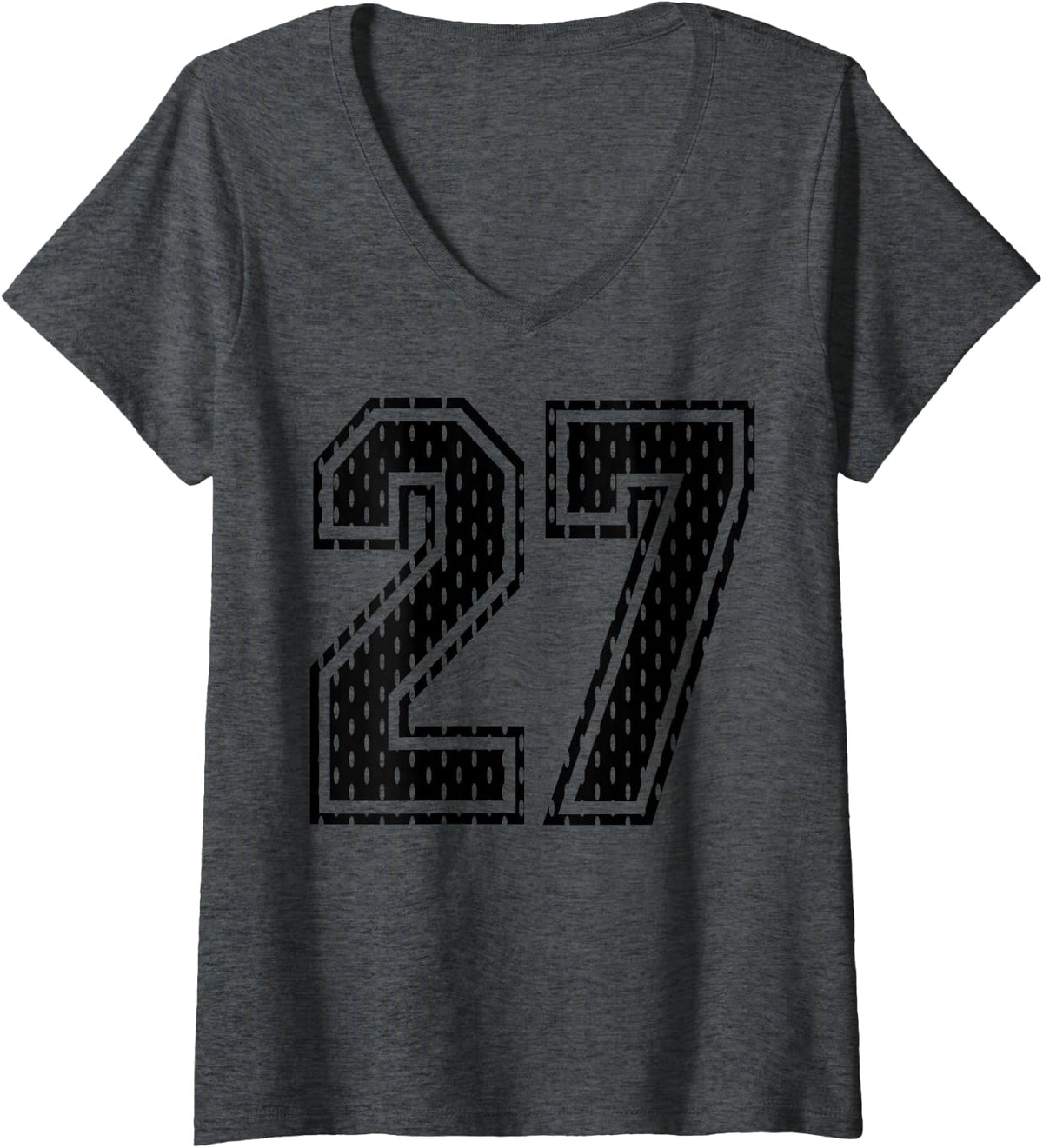 Women's Black Number 27 Sports Fan #27 Jersey Shirt Team Player V-Neck T-Shirt - Dark Heather Grey