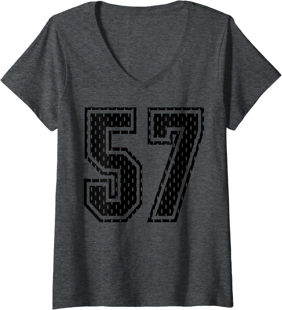 Women's Black Number 57 Sports Fan #57 Jersey Shirt Team Player V-Neck T-Shirt - Dark Heather Grey