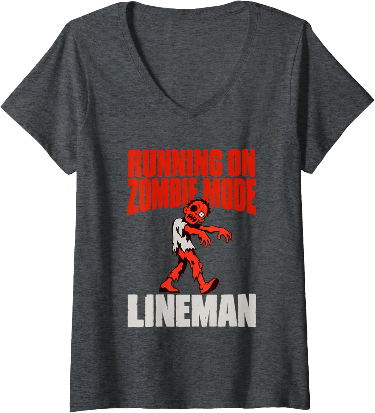 Women's Running on Zombie Mode Lineman Zombie Mode Halloween V-Neck T-Shirt - Dark Heather Grey