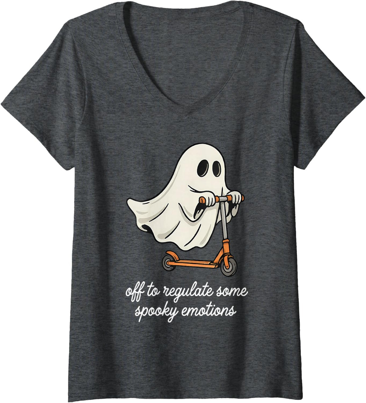 Women's Therapist Off to Regulate Some Spooky Emotions Halloween V-Neck T-Shirt - Dark Heather Grey