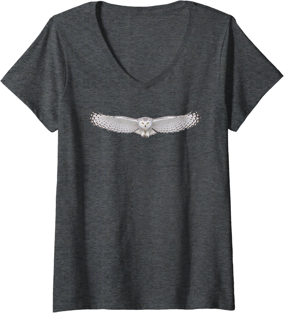 Women's Bird Series. Snowy Owl - Swooping. V-Neck T-Shirt - Dark Heather Grey