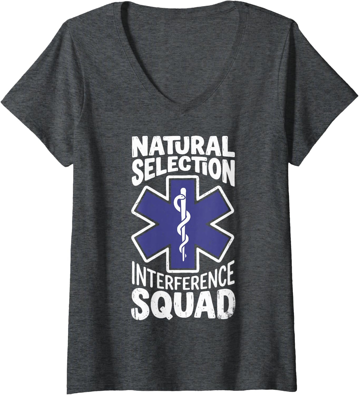 Women's Natural Selection Interference Squad Funny Paramedic EMT Tee V-Neck T-Shirt - Dark Heather Grey