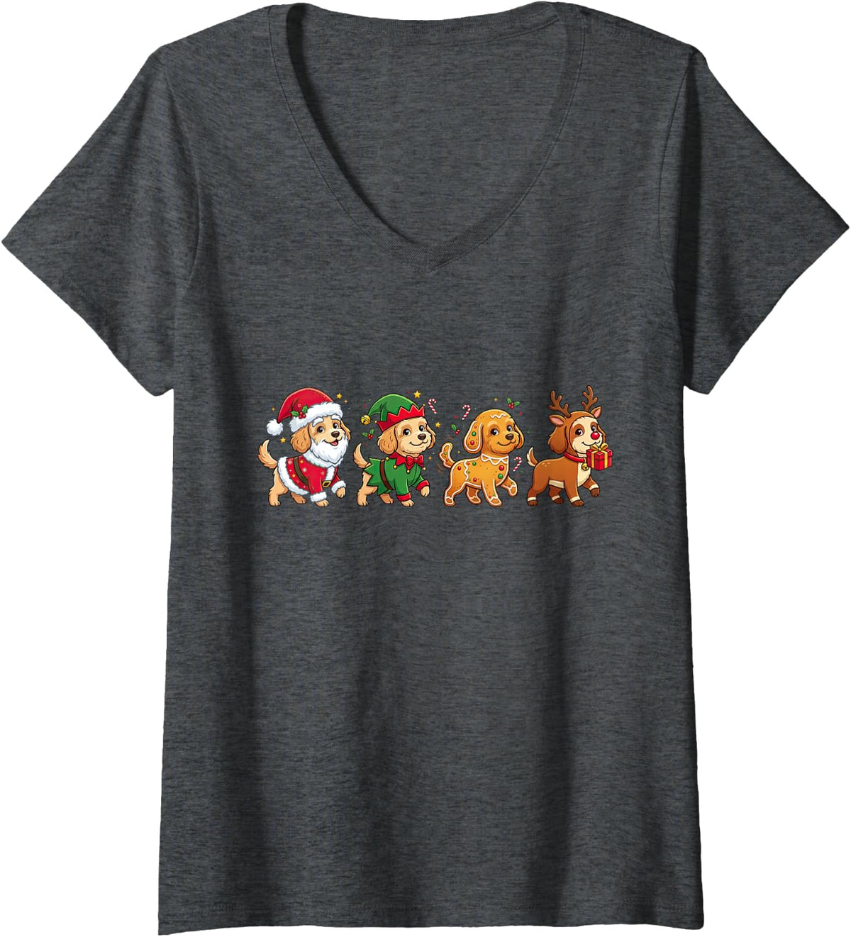 Women's Christmas Cockapoo Santa Elf Gingerbread Womens Mens Kids V-Neck T-Shirt - Dark Heather Grey
