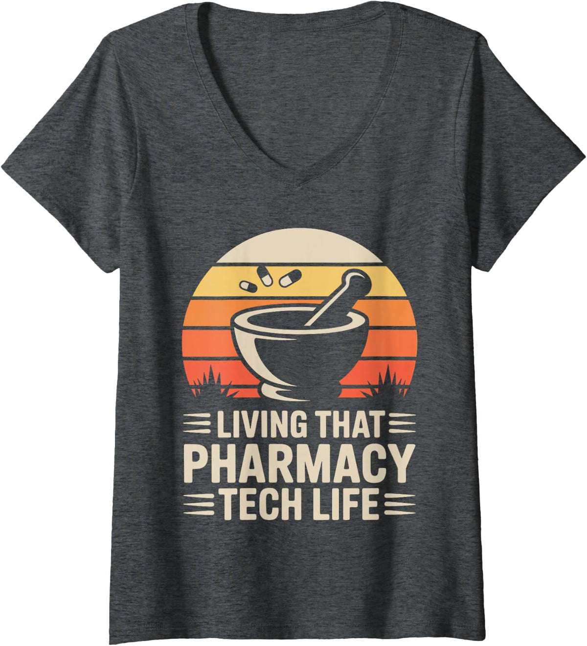Women's Living that Pharmacy Tech Life Funny Pharmacy Technician V-Neck T-Shirt - Dark Heather Grey