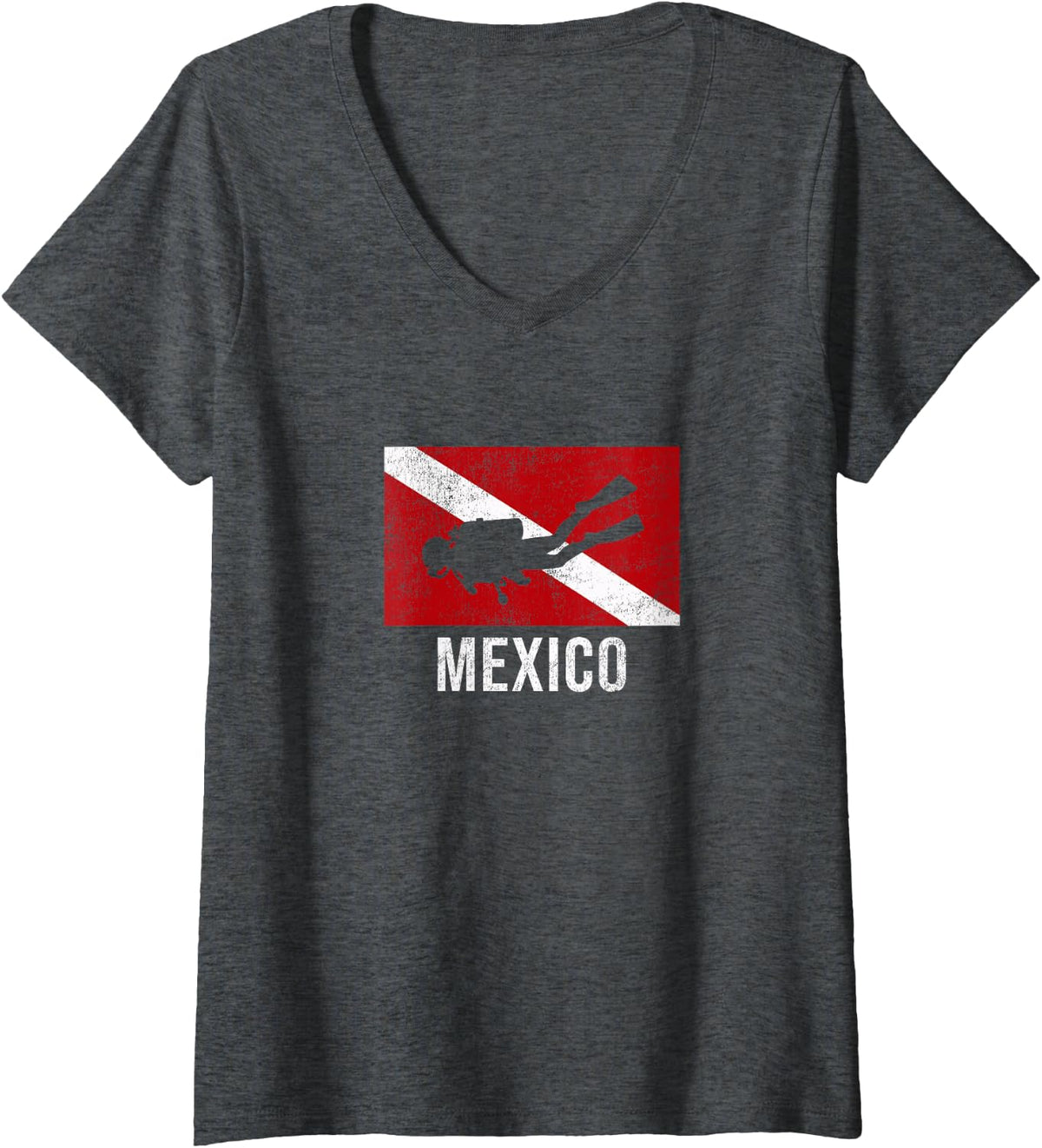 Women's Mexico Scuba Diving Diver Dive Flag Gift V-Neck T-Shirt - Dark Heather Grey