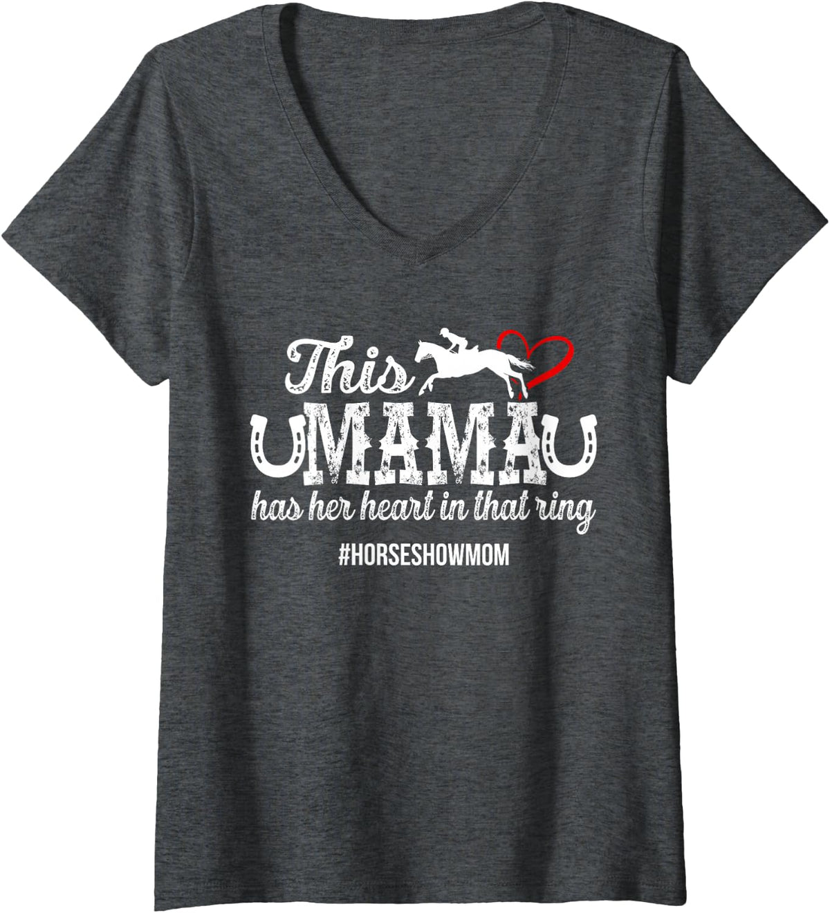 Women's Proud Horse Show Mom Horse Show Mother Equestrian Mama V-Neck T-Shirt - Dark Heather Grey