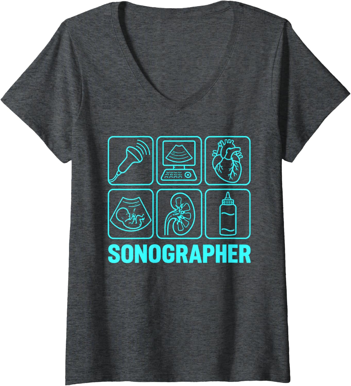 Women's Sonographer Icons Ultrasound Tech Sonography V-Neck T-Shirt - Dark Heather Grey